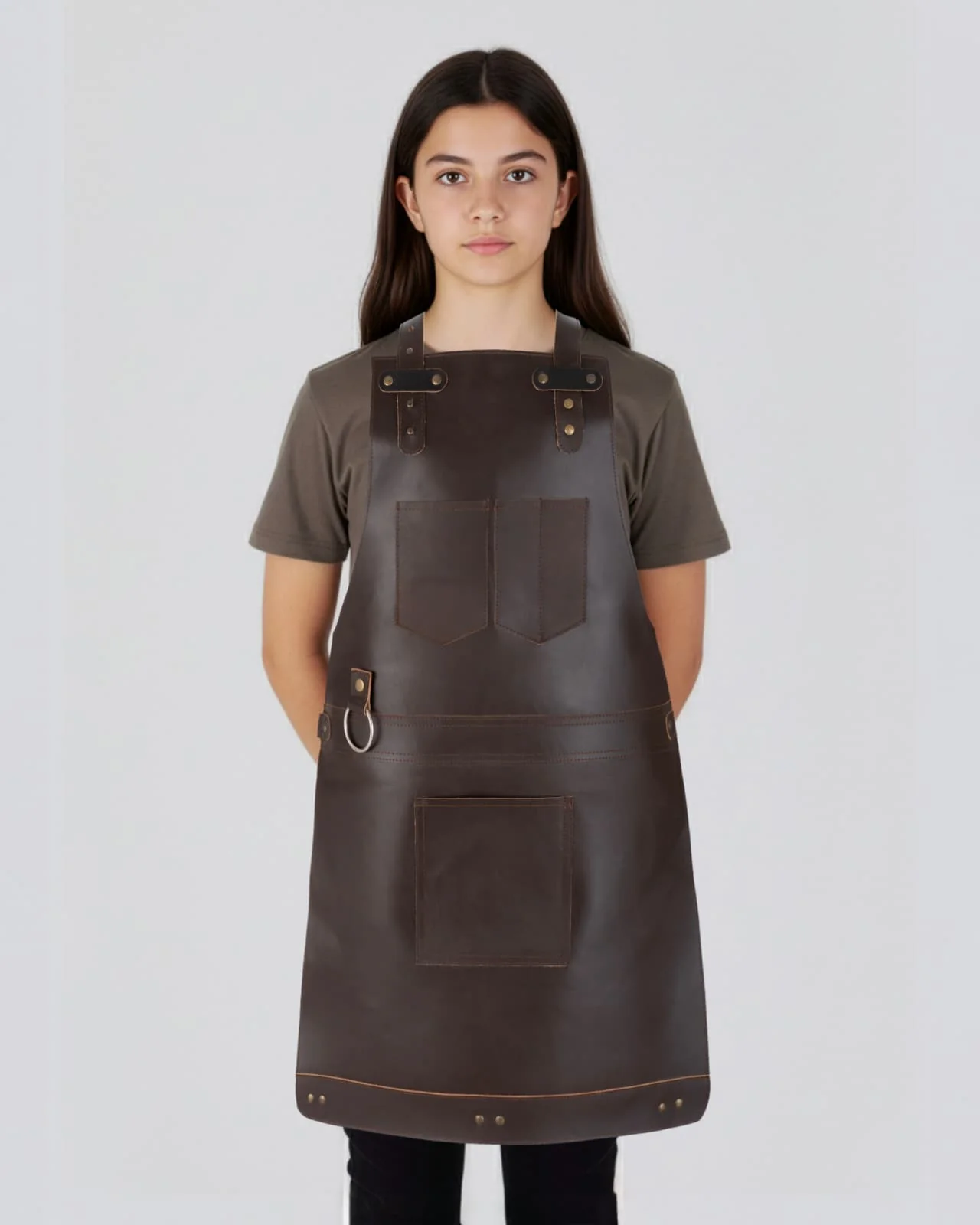 The Northumberland Mother & Daughter Chocolate Brown Full Grain Leather Apron - Image 5