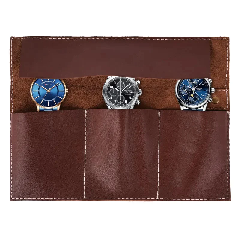 The Bristol Tan Brown Watch Roll for Travel & Storage Box - Image 3