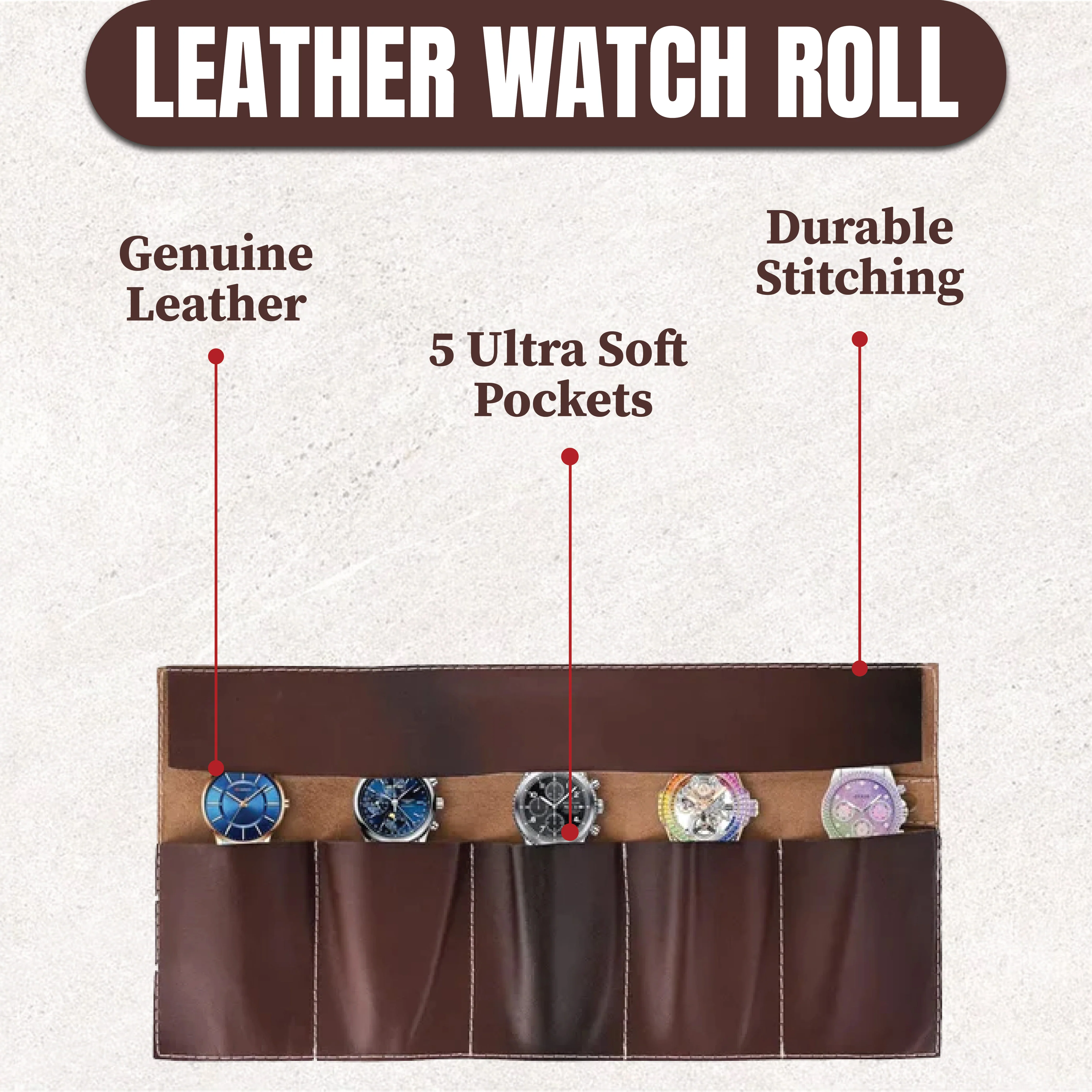 The Bristol Tan Brown Watch Roll for Travel & Storage Box - Image 5