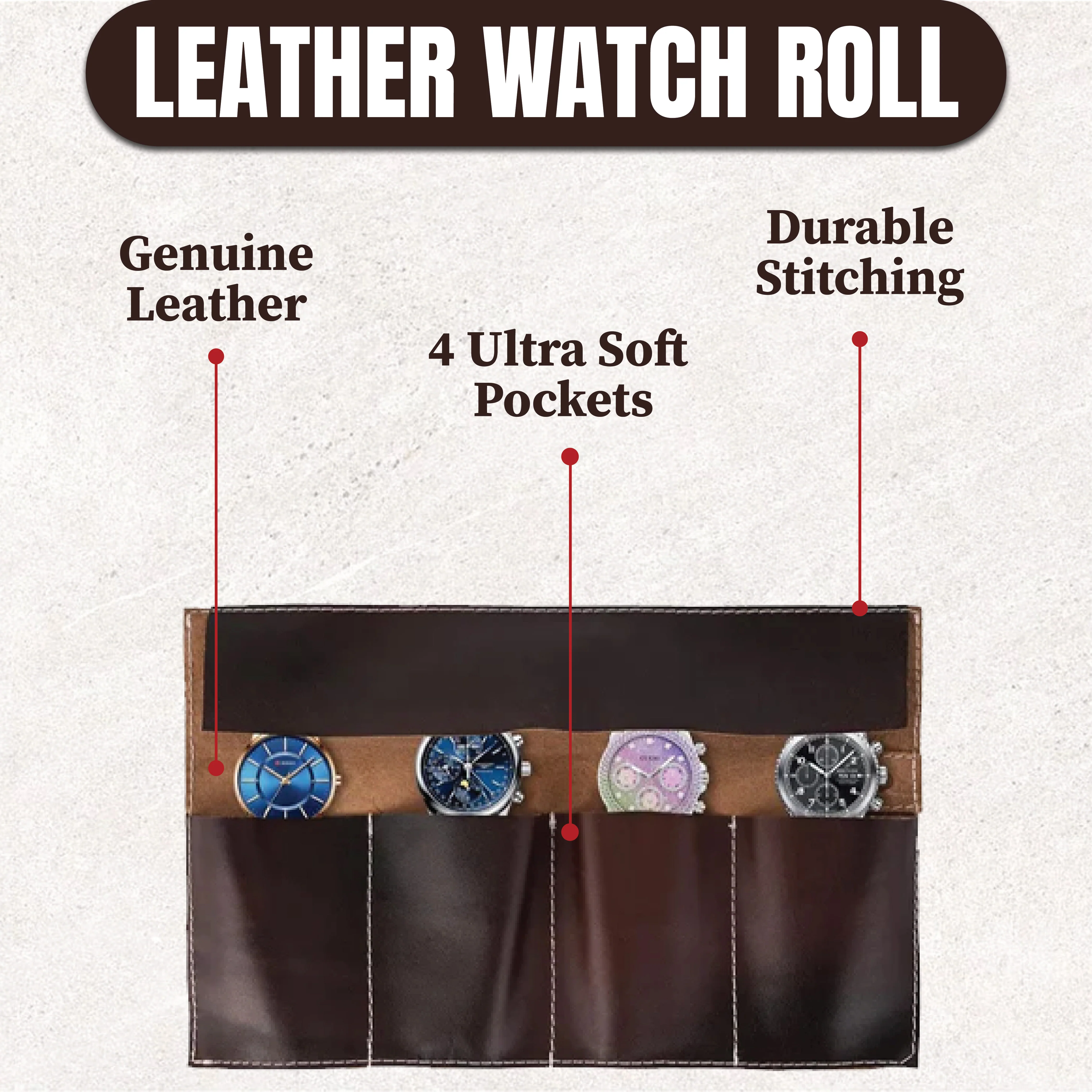 The Bristol Tan Brown Watch Roll for Travel & Storage Box - Image 6