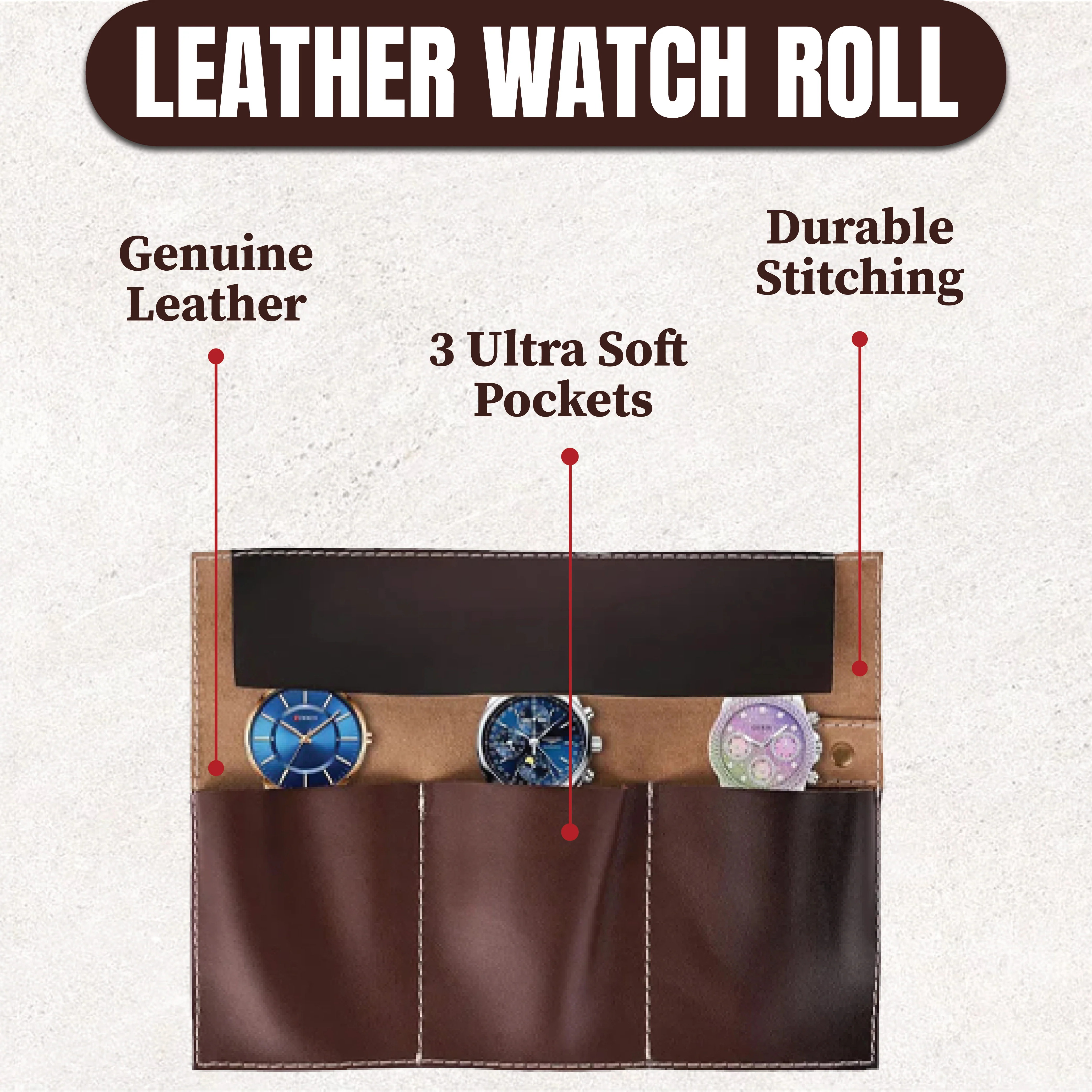 The Bristol Tan Brown Watch Roll for Travel & Storage Box - Image 7