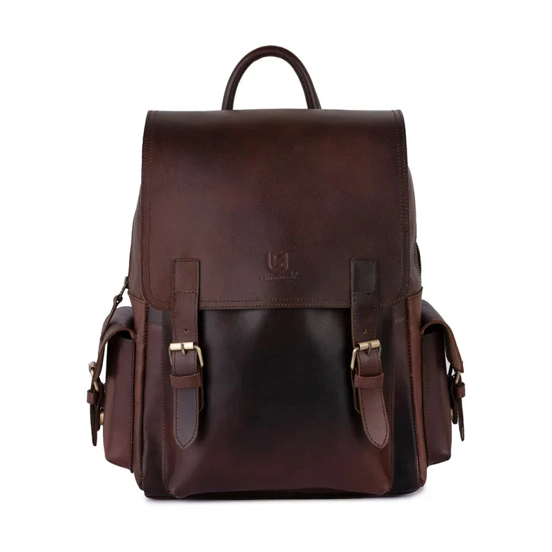 The Work-From-Anywhere Luxury Set (3-in-1) Leather Dark Brown Backpack with  Leather Laptop Sleeve &  Leather Pencil Roll - Image 2