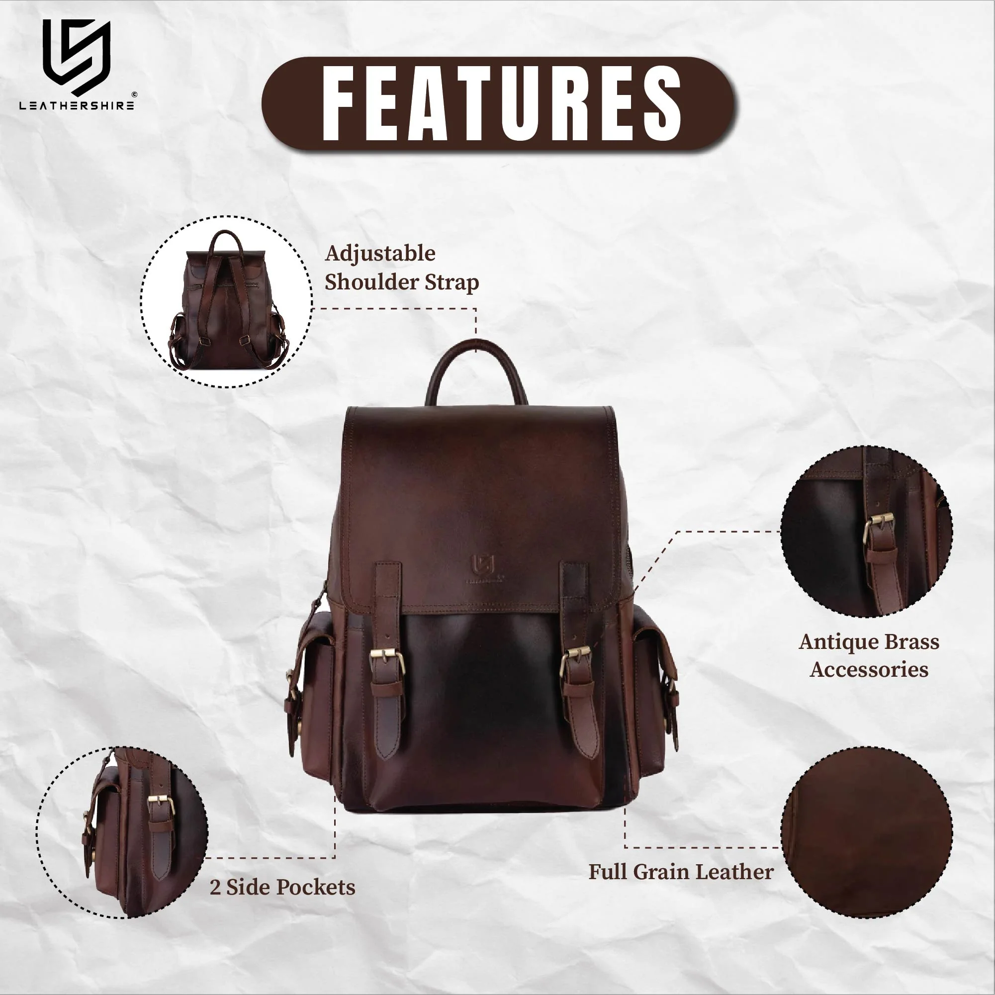 The Work-From-Anywhere Luxury Set (3-in-1) Leather Dark Brown Backpack with  Leather Laptop Sleeve &  Leather Pencil Roll - Image 3