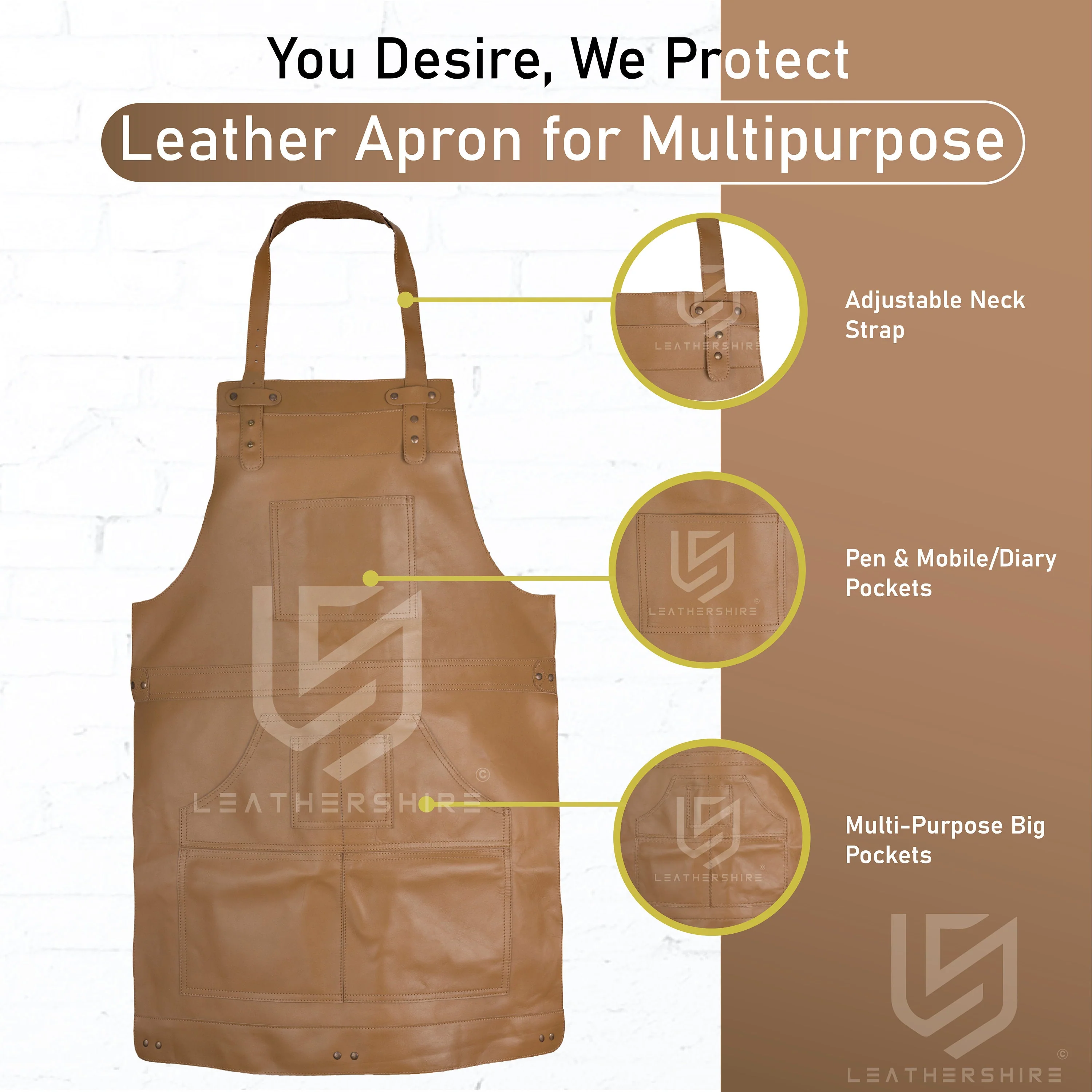 The Tyne and Wear Top Grain Brown Leather Working Apron - Image 2