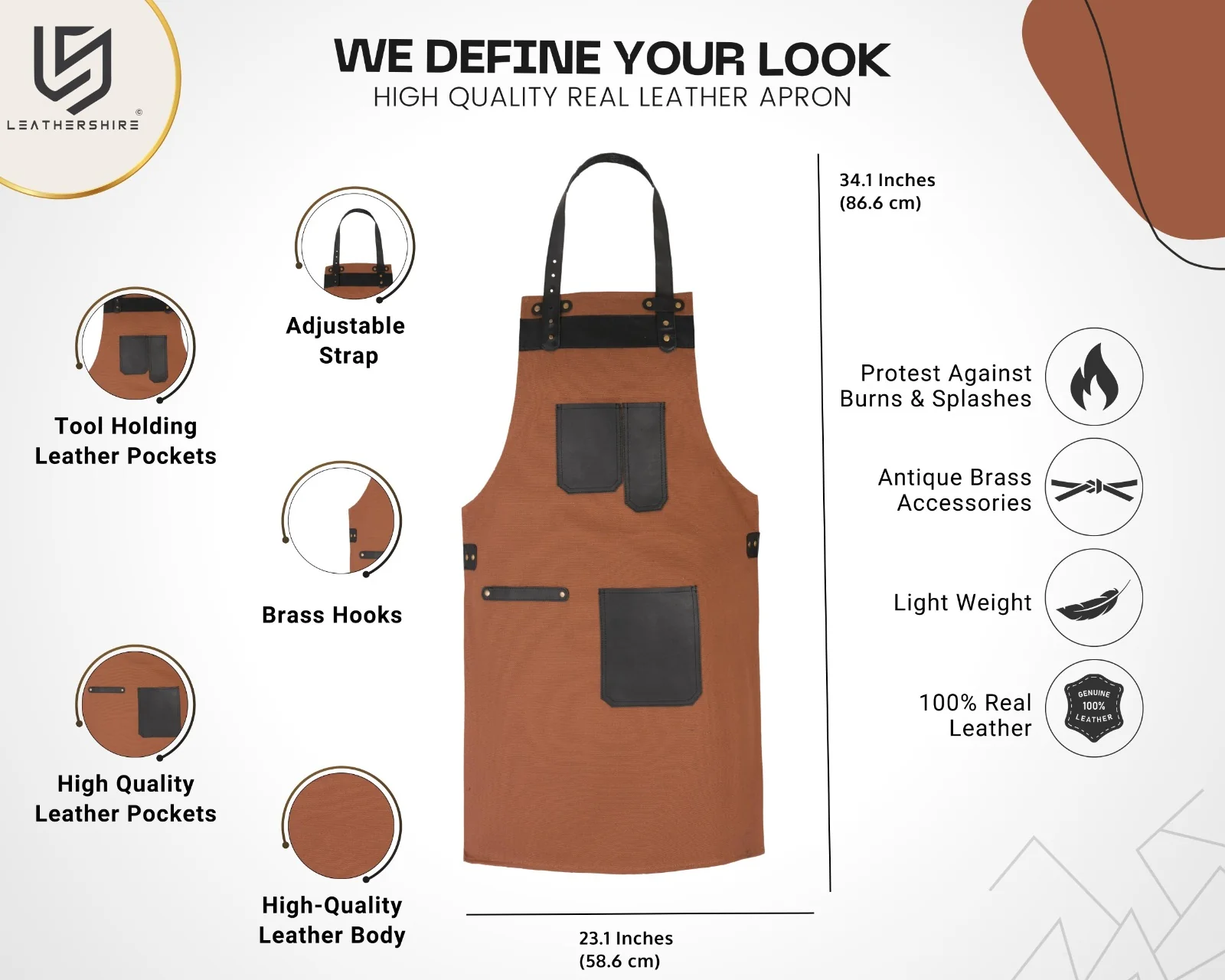 The Norfolk Leather Brown Canvas Butcher Apron - Image 5