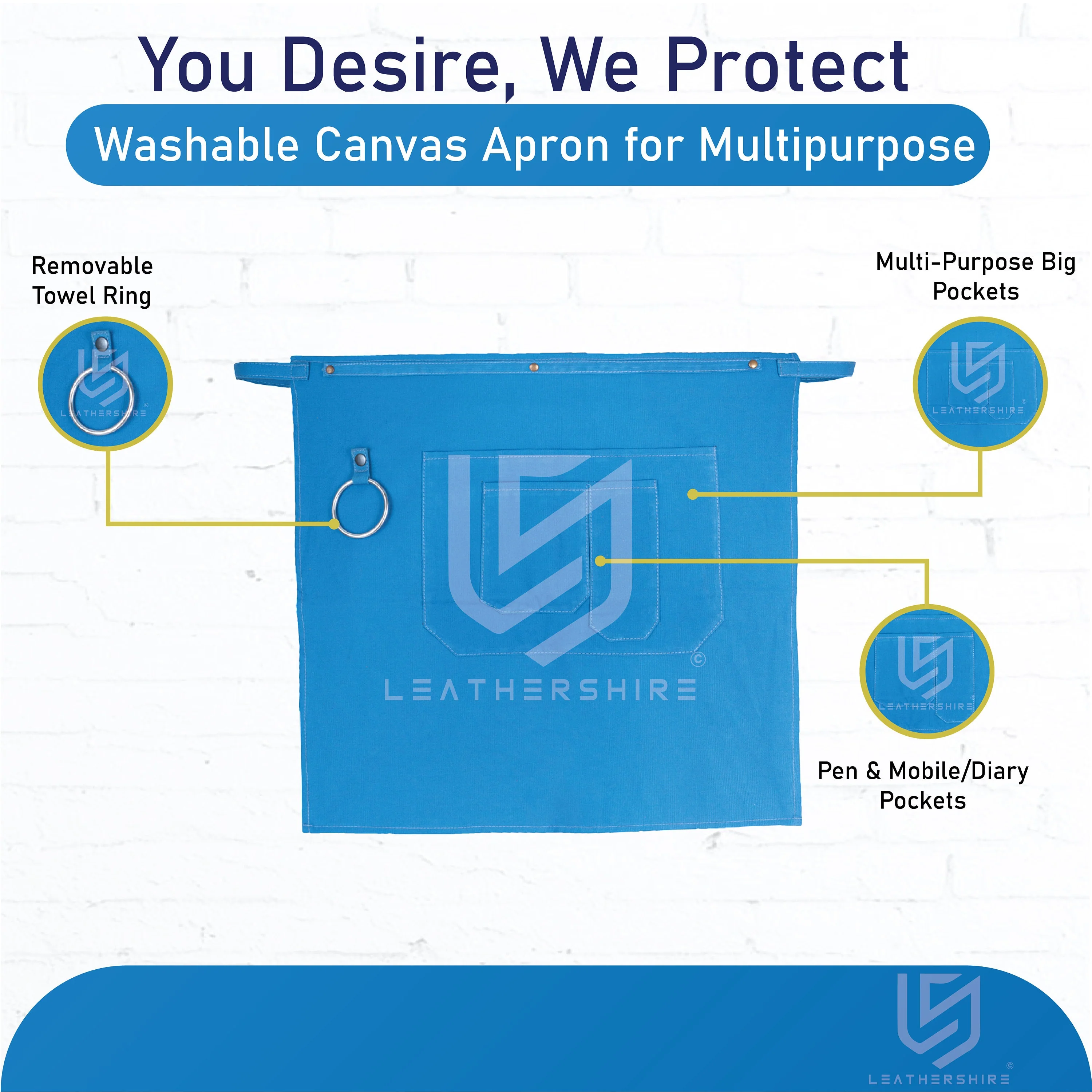 The Worcestershire Washable Blue Canvas Half apron - Image 3