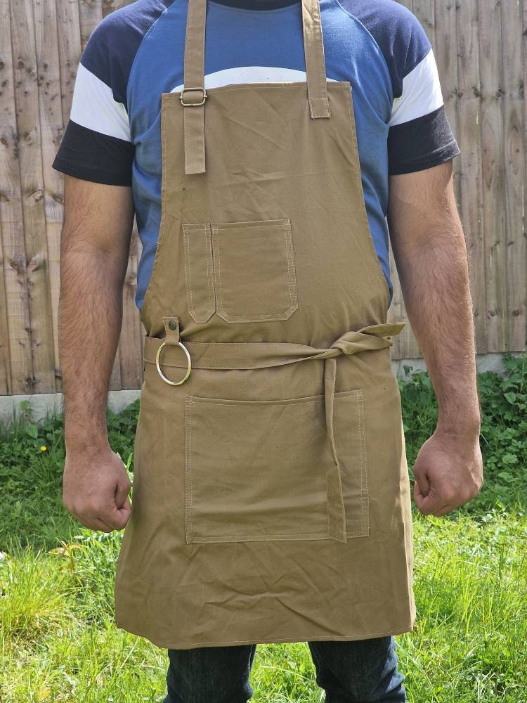 The Merseyside Washable Brown Canvas apron with adjustable neck strap - Image 5