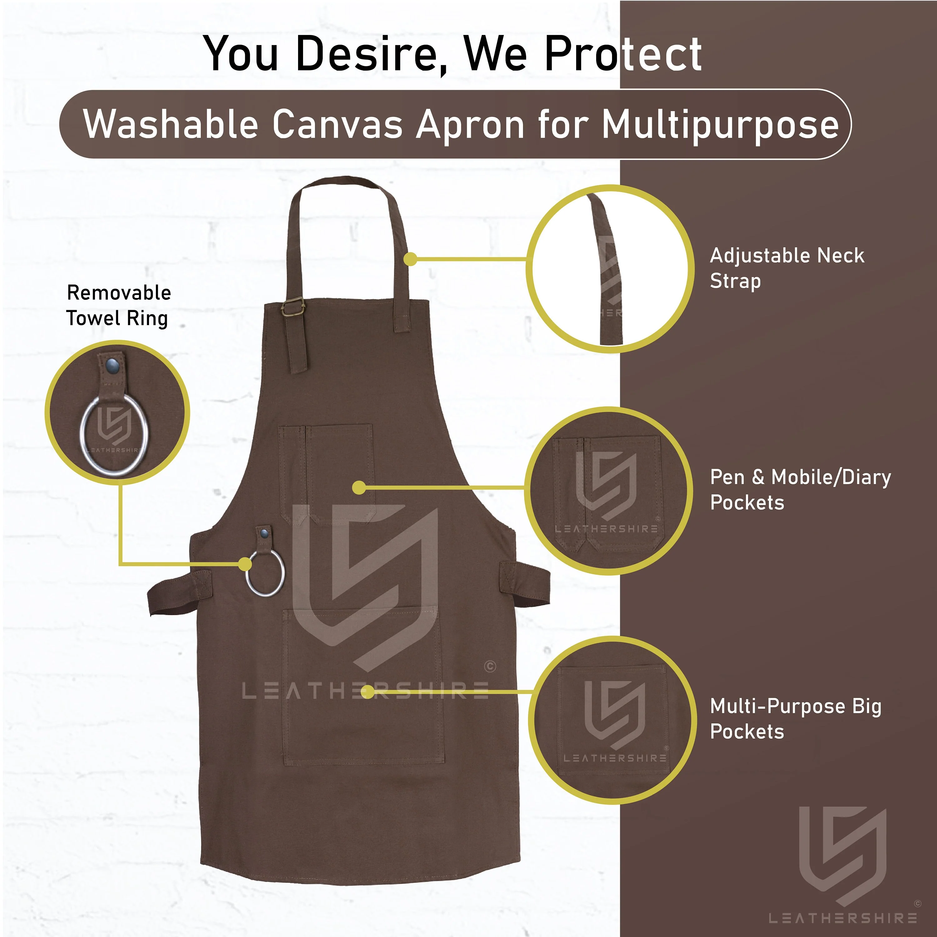 Isle of Wight Washable Chocolate Brown Canvas apron with adjustable neck strap - Image 3