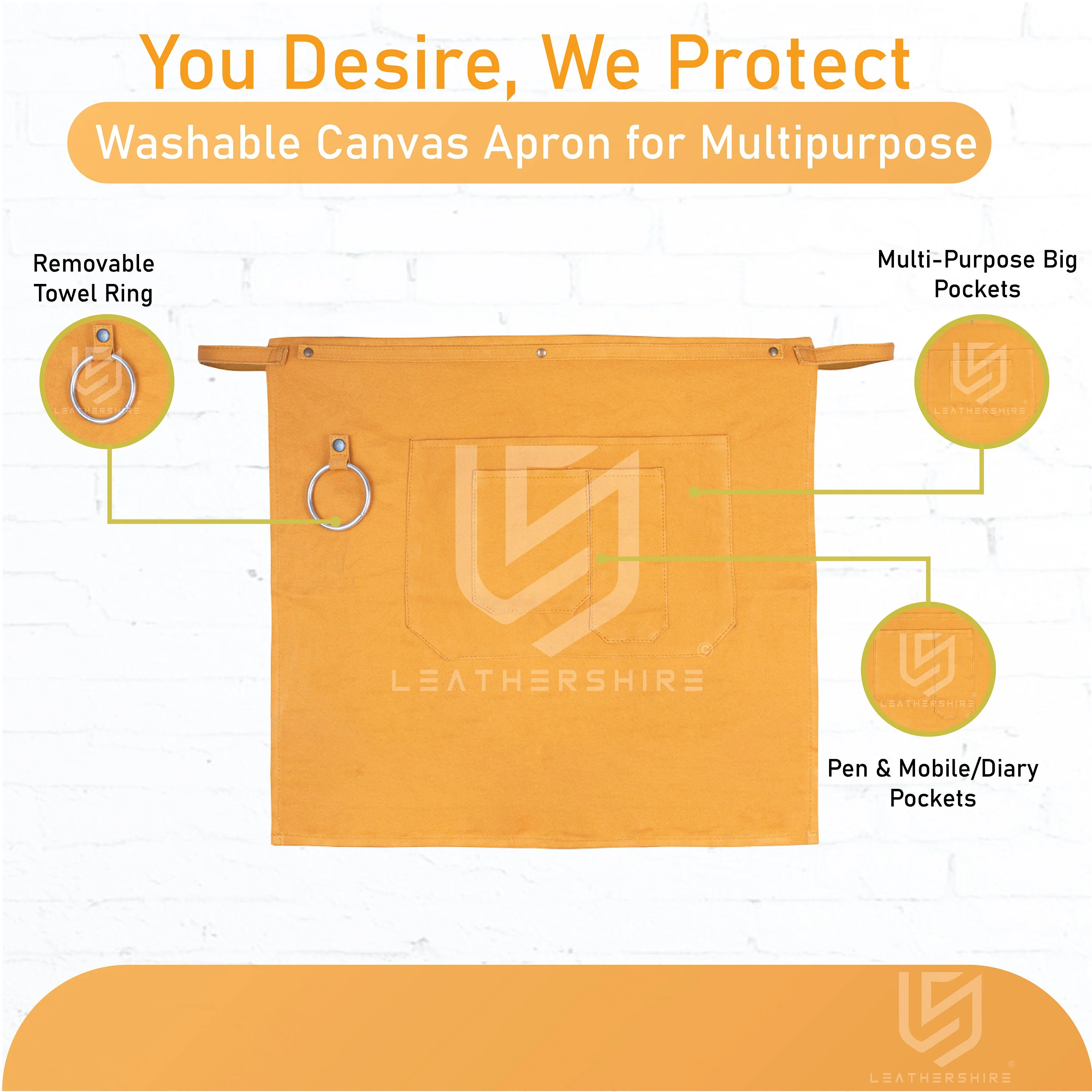 The Nottinghamshire Washable Mustard Canvas Half apron - Image 3