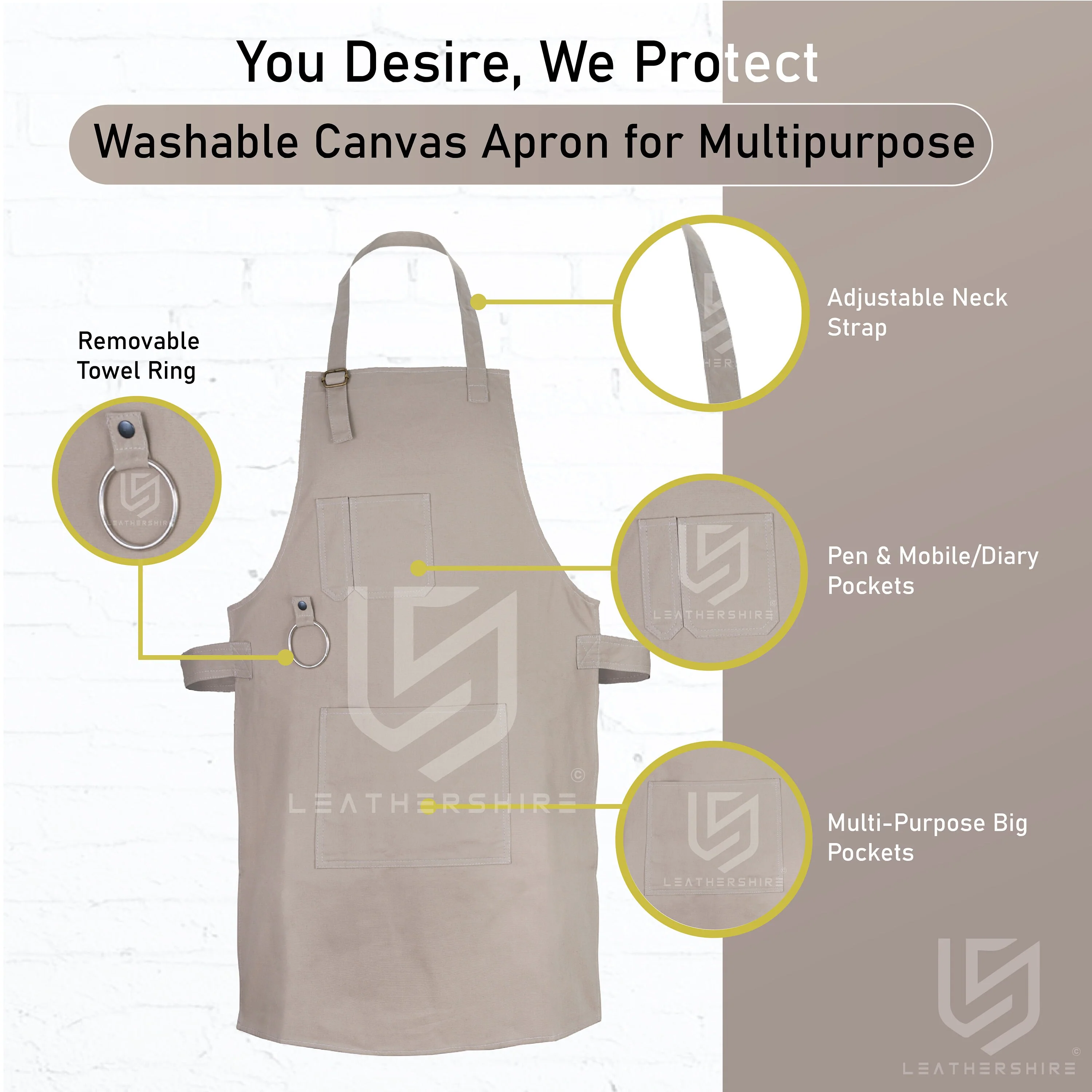 The Dorset Washable Silver Canvas apron with adjustable neck strap - Image 3