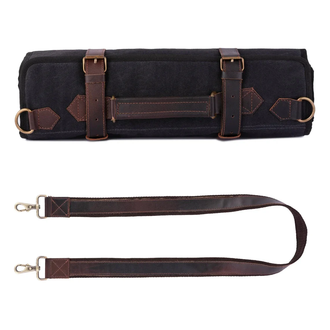 Waxed Black Leather Canvas apron and Roll Gift Set - Image 9