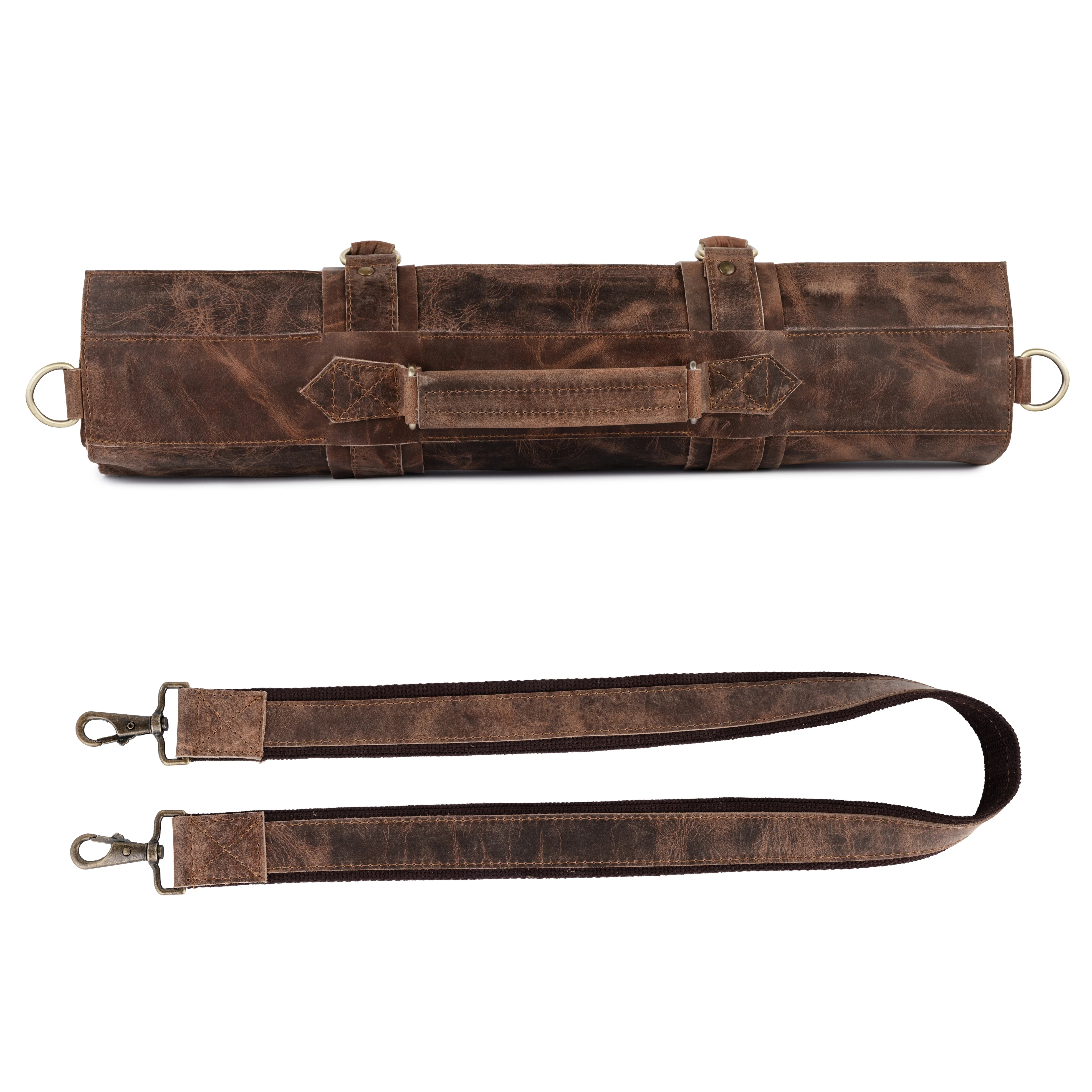 Dark Brown Leather Crossbody apron and Roll Gift Set - Image 11