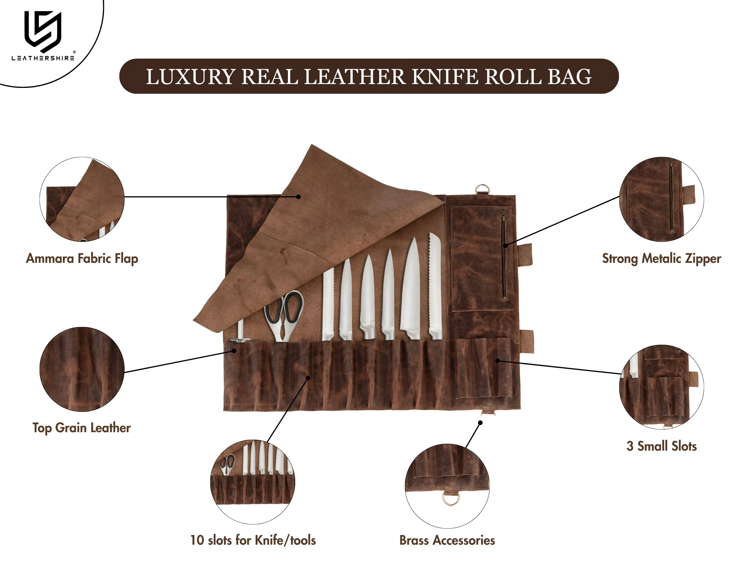 Dark Brown Leather Crossbody apron and Roll Gift Set - Image 12