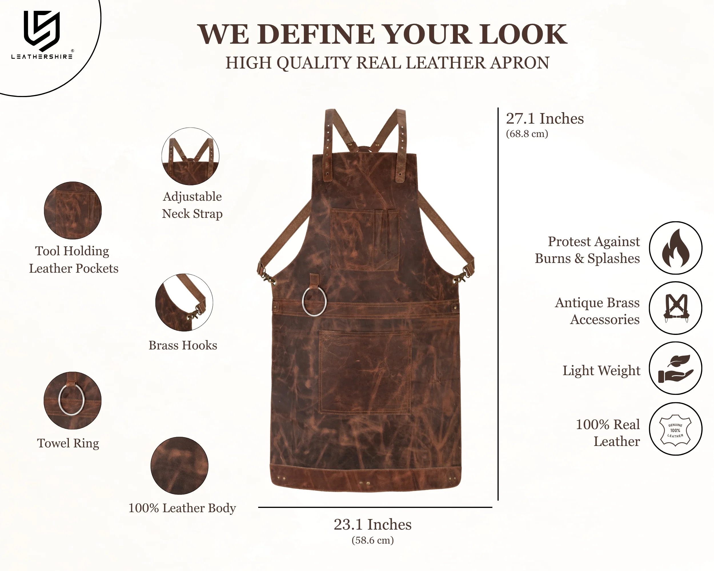 Dark Brown Leather Crossbody apron and Roll Gift Set - Image 3