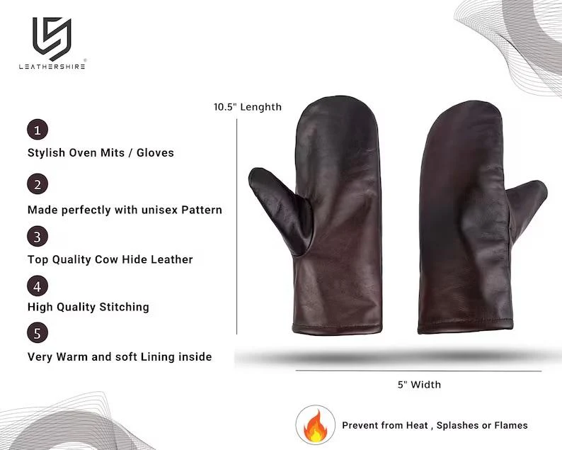 Brown Leather Mitts with Leather Cap Gift Set - Image 3