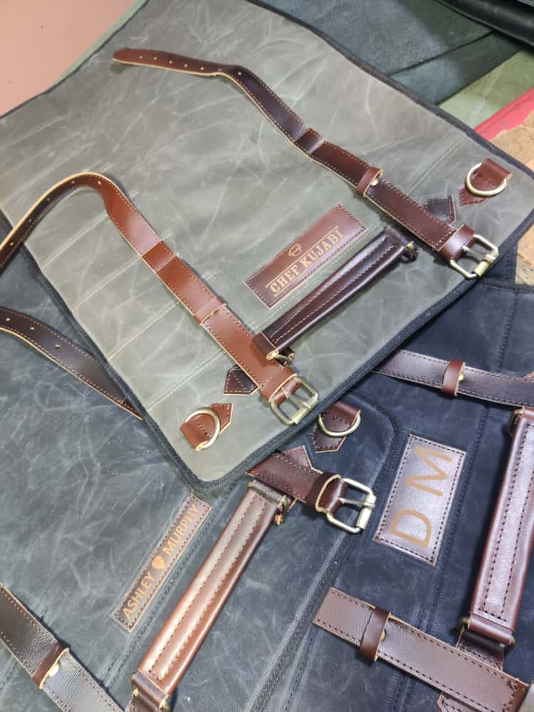 The Cheshire Waxed Canvas Leather 9 Pocket Handmade Chef Roll - Image 11