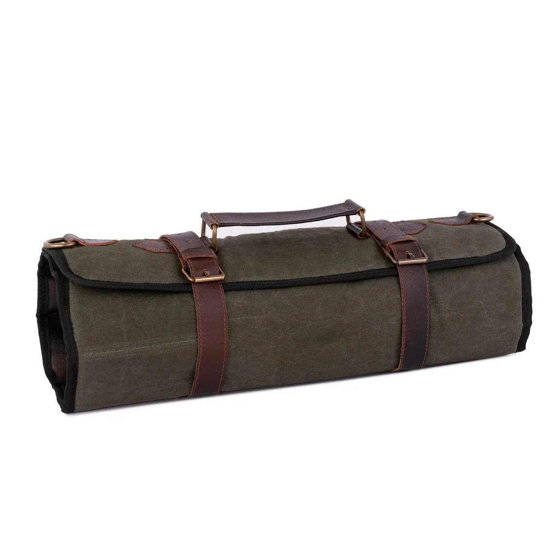 The Cheshire Waxed Canvas Leather 9 Pocket Handmade Chef Roll - Image 4