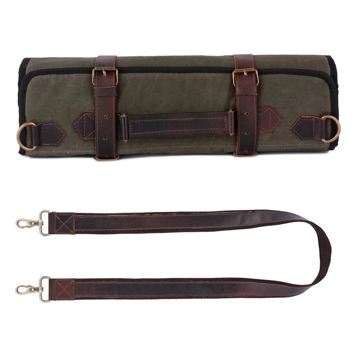 The Cheshire Waxed Canvas Leather 9 Pocket Handmade Chef Roll - Image 5