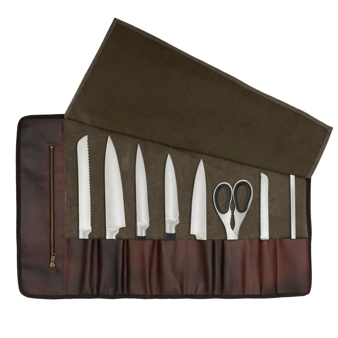 The Cheshire Waxed Canvas Leather 9 Pocket Handmade Chef Roll - Image 6