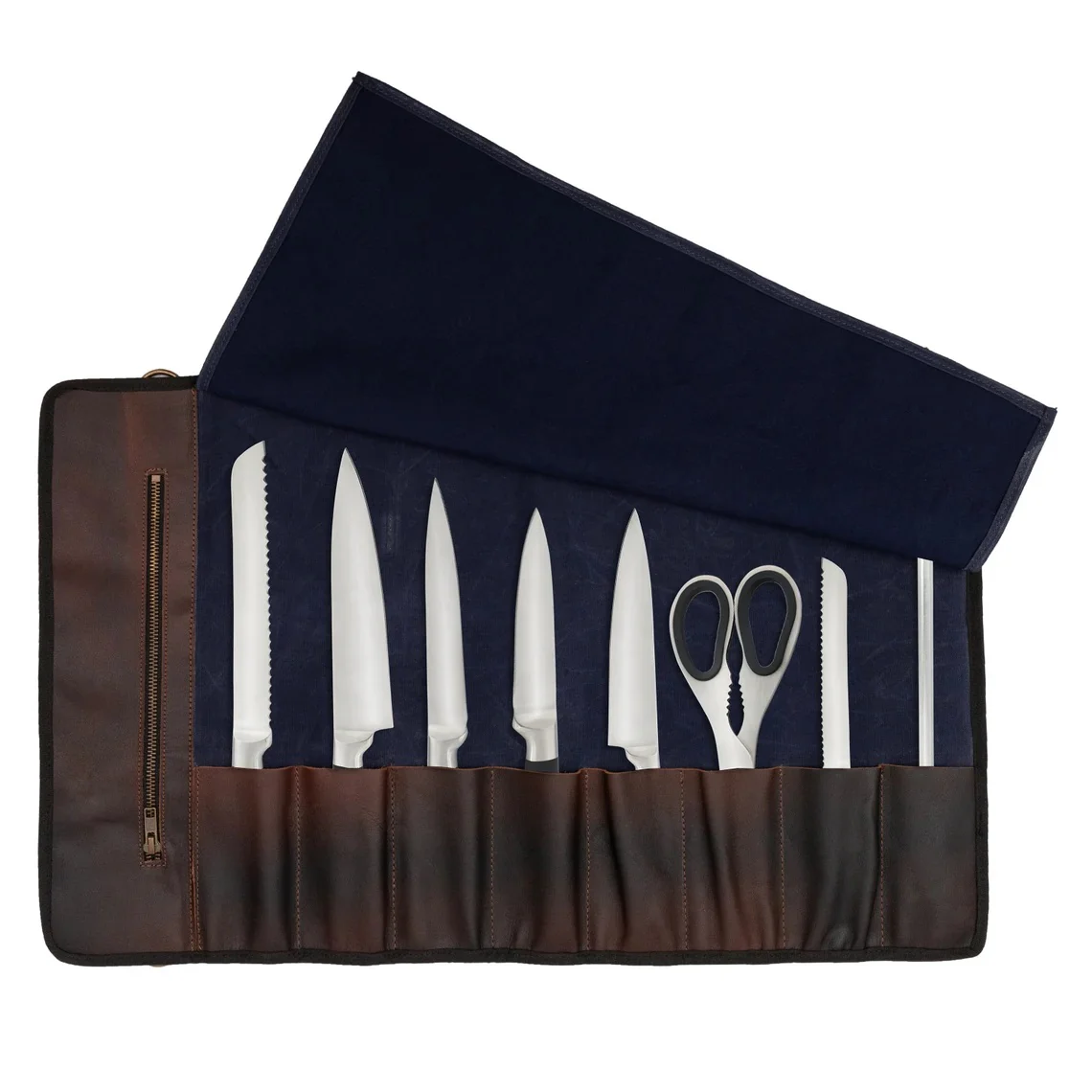 The Cheshire Waxed Canvas Leather 9 Pocket Handmade Chef Roll - Image 8
