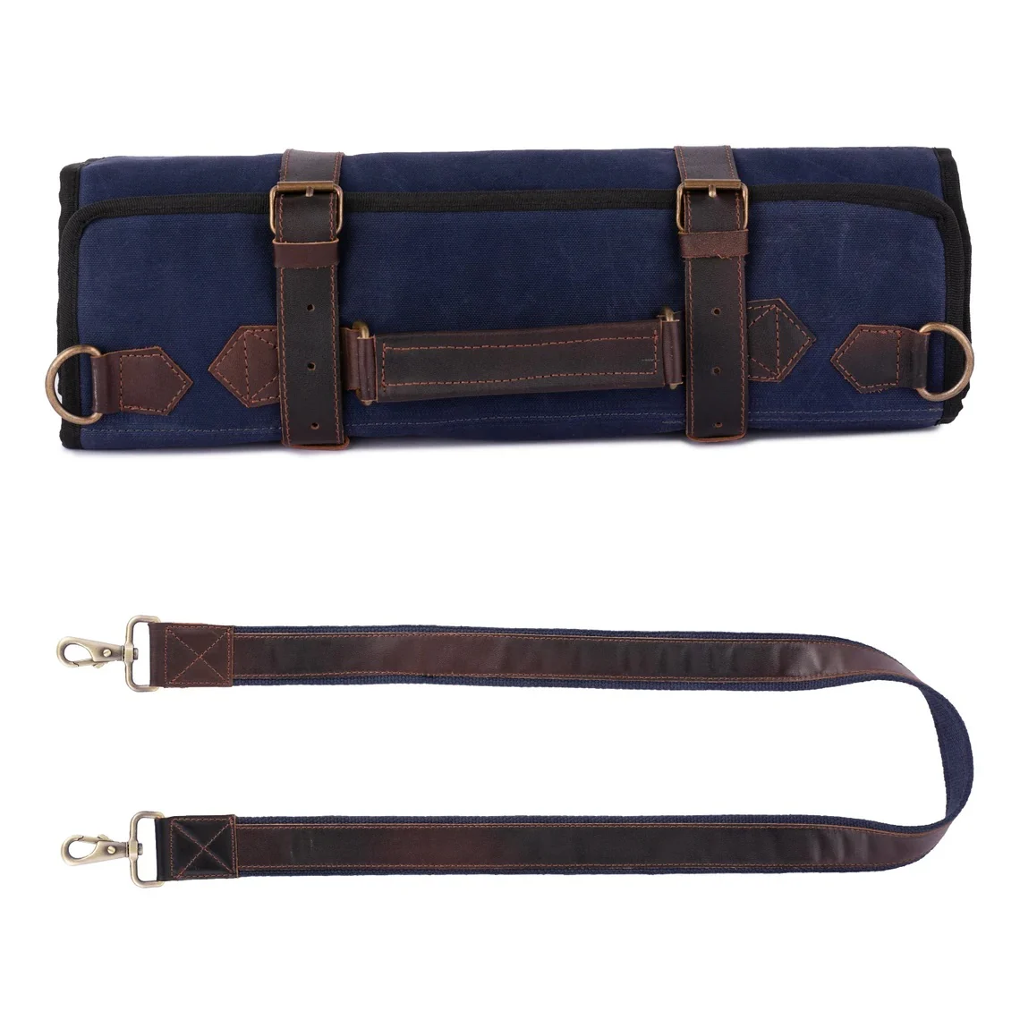 The Cheshire Waxed Canvas Leather 9 Pocket Handmade Chef Roll - Image 9