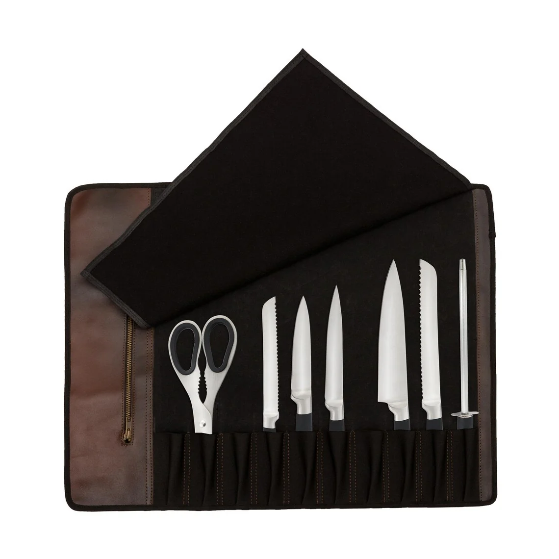 The Rutland Waxed Green with Elastic 10 Pocket Knife Roll Chef Roll - Image 7